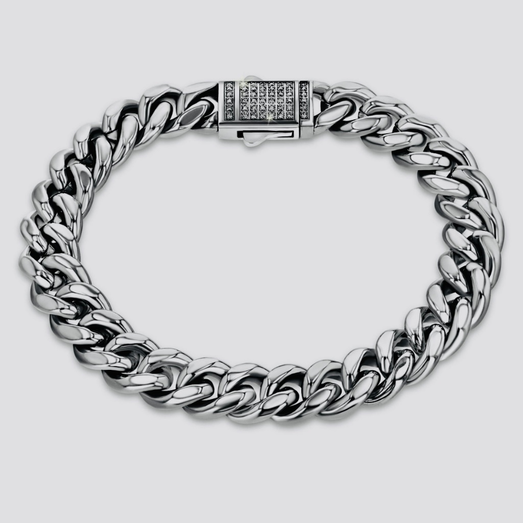 Mens Stainless Steel 019 Ct TW Diamond Curb Link Bracelet